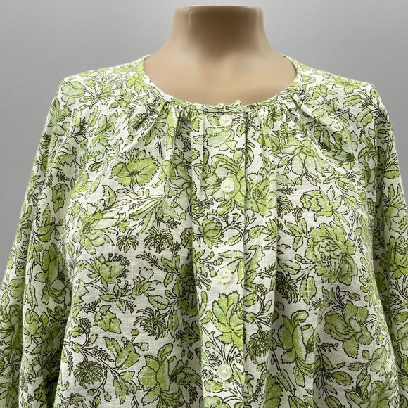 J. Crew Long Sleeve Linen Cropped Top Tossed Floral Green Women's Size Large - Picture 8 of 13